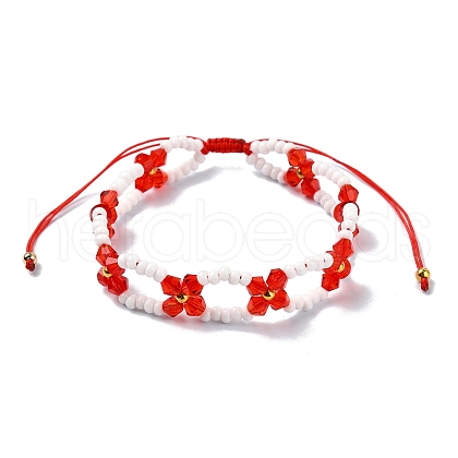 Woven Glass Flower Adjustable Braided Bead Bracelets for Women BJEW-MZ00100-05-1