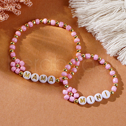 2Pcs Mother's Day Glass Seed Bead Stretch Bracelet Sets BF8981-1