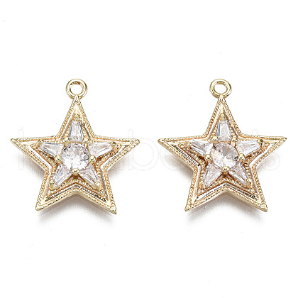 Brass Micro Pave Clear Cubic Zirconia Pendants KK-T056-67G-A01-NF-1