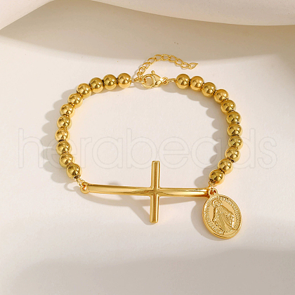 304 Stainless Steel Beaded Bracelets for Women BJEW-Z133-02G-1