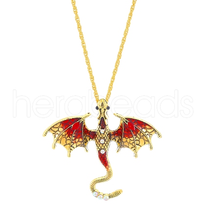 Alloy Enamel Dragon Pendant Necklaces NJEW-V005-01AG-01-1