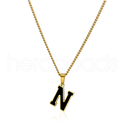 304 Stainless Steel Black Enamel Initial Pendant Twisted Chain Necklaces WG978E8-14-1