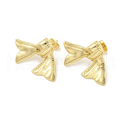 Bowknot Rack Plated Brass Stud Earrings for Women EJEW-Z051-07G-1