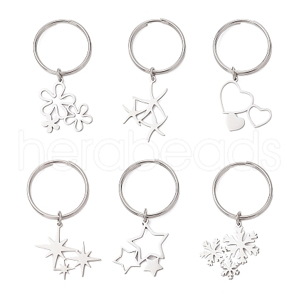 6Pcs 201 Stainless Steel Keychain KEYC-JKC01184-1