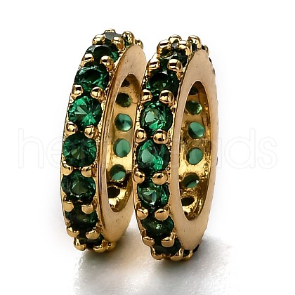 Brass Micro Pave Cubic Zirconia European Beads KK-B028-18G-E-1