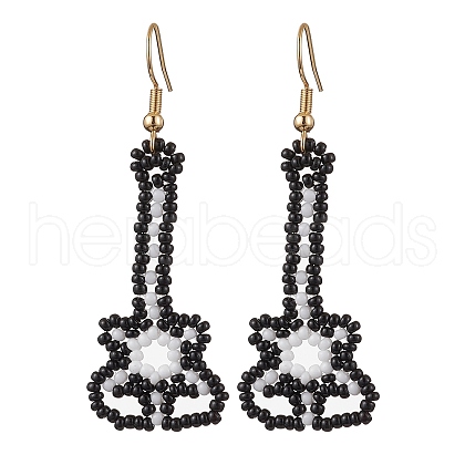 Glass Seed Bead Guitar Dangle Earrings EJEW-MZ00274-1