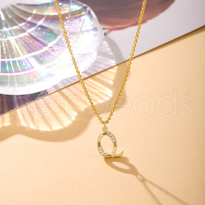 Fashionable Brass Micro Pave Clear Cubic Zirconia Initial Pendant Necklaces for Women FS-WG2FE2D-17-1