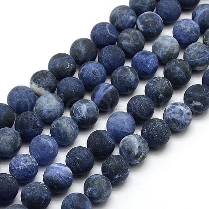 Frosted Natural Sodalite Round Bead Strands G-M064-12mm-01-1