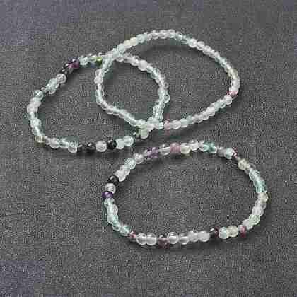 Natural Fluorite Beaded Stretch Bracelets BJEW-D446-A-38-1