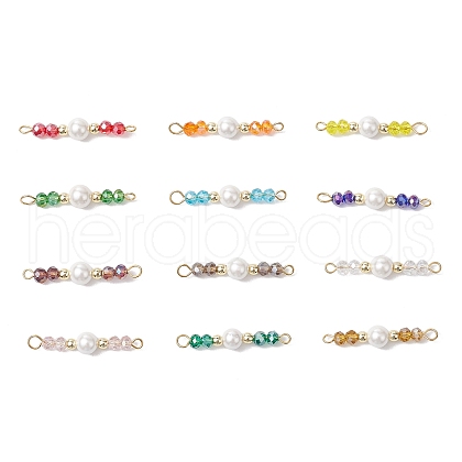 12Pcs 12 Colors Glass & Shell Pearl Round Connector Charms PALLOY-JF02902-1