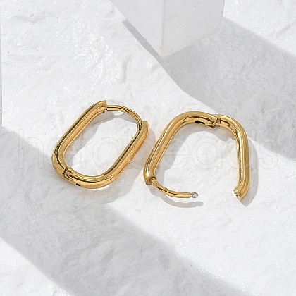 Ion Plating(IP) 304 Stainless Steel Oval Hoop Earrings EJEW-M218-02A-G-1
