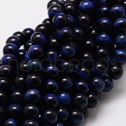 Natural Tiger Eye(Dyed & Heated) Round Beads Strands G-E329-10mm-40B-1