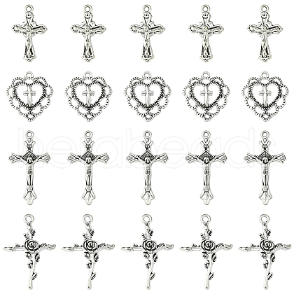 24Pcs 4 Styles Tibetan Style Alloy Pendants TIBE-FS0001-18-1