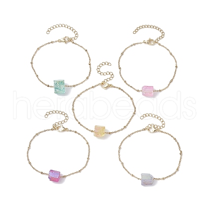 Dyed Natural Quartz Rectangle Link Bracelets BJEW-JB09741-1