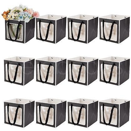 Square Paper Gift Tote Bags with Plastic Visible Window ABAG-WH0051-10B-1