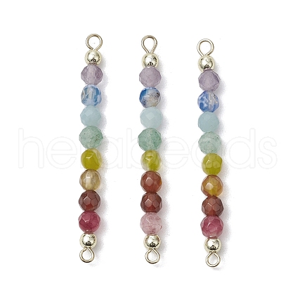 Natural Agate & Carnelian & Green Aventurinee & Aquamarine & Amethyst Faceted Round Beaded Chakra Connector Charms PALLOY-JF03455-1