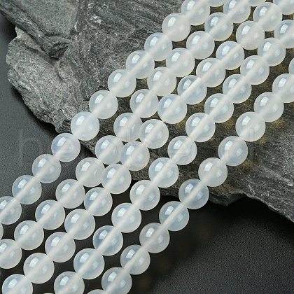 Natural White Agate Round Beads Strands G-N0151-10-10mm-1