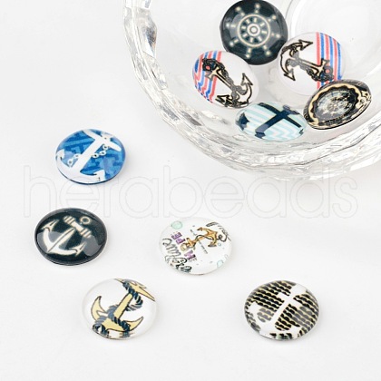 Helm &  Anchor Printed Glass Cabochons X-GGLA-A002-12mm-WW-1