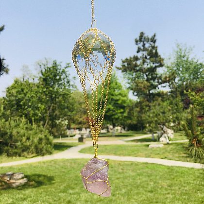 Hot Air Balloon K9 Ball Pendant Decoration with Natural Fluorite Wind Chime PW-WG30079-02-1