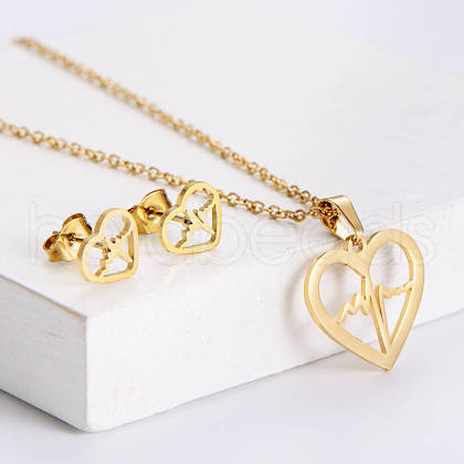 201 Stainless Steel Pendant Necklace & Stud Earring Sets FS-WGB816B-27-1