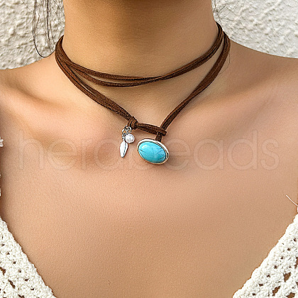 Oval Alloy & Synthetic Turquoise Double-layer Pendant Necklaces FS-WGFFF17-02-1