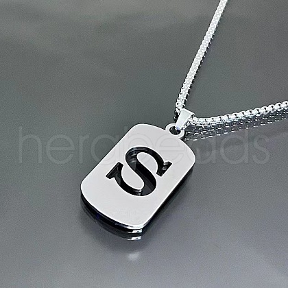 Rectangle with Laser Cut Letter 201 Stainless Steel Initial Pendant Necklaces WGA5E8C-19-1