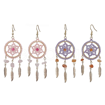 304 Stainless Steel with Glass with Natural Agate   with Aventurine Dangle Stud Earring EJEW-MZ00185-1
