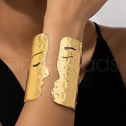 Textured Alloy Open Cuff Bangles for Women BJEW-K272-04G-1