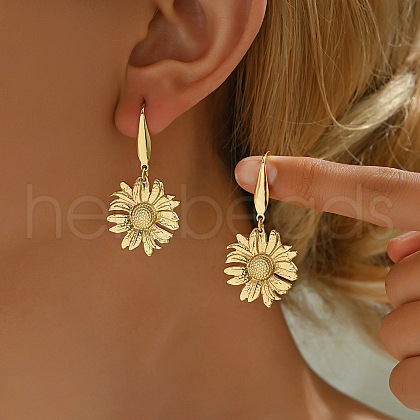 Stainless Steel Sunflower Dangle Earrings JH4666-1