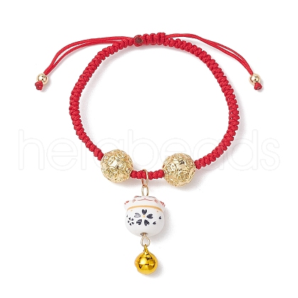 Adjustable Fortune Cat Handmade Porcelain Charm Bracelets BJEW-JB10506-1
