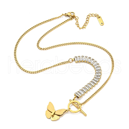 Ion Plating(IP) 201 Stainless Steel Crystal Rhinestone Butterfly Pendant Necklaces NJEW-K270-19G-1