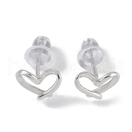 Anti-Tarnish Heart Rhodium Plated 999 Fine Silver Stud Earrings for Women EJEW-S215-18P-1