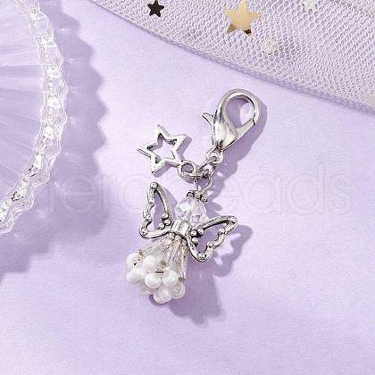 Angel Glass Beaded & Alloy Pendant Decorations HJEW-MZ00192-06-1