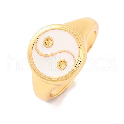 Round with Yin-yang Brass Enamel Open Cuff Rings for Women RJEW-U009-11E-G-1