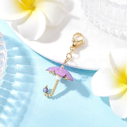 Umbrella Handmade Glass Seed Beaded & Acylic Pendant Decorations Sets HJEW-MZ00280-01-1