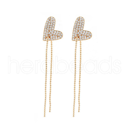 Real 18K Gold Plated Heart with Long Tassel Stud Earrings EJEW-S199-23G-NF-1