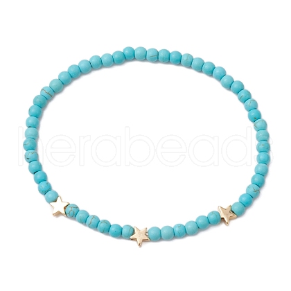 Dyed Synthetic Turquoise Beads Stretch Bracelets for Women Men BJEW-JB11311-03-1