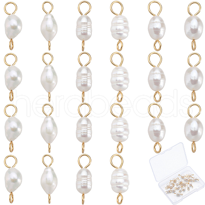 Natural Cultured Freshwater Pearl Potato Connector Charms PALLOY-SC00014-1