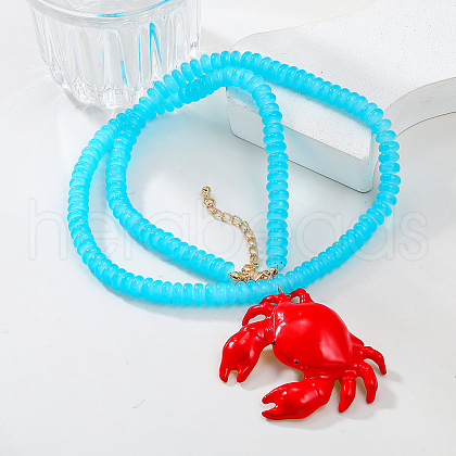 Summer Beach Red Crab Resin Pendant Rondelle Beaded Necklaces for Women FS-WG3A1F2-01-1