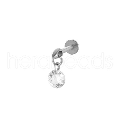 Titanium Alloy Cubic Zirconia 17 Gauge Flat Round Internally Threaded Labrets WG71E87-21-1