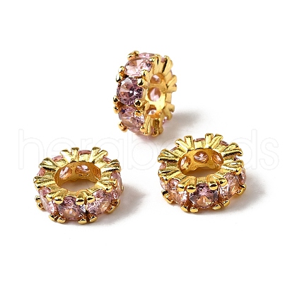 Large Hole Ring Brass Micro Pave Cubic Zirconia Spacer Beads ZIRC-L041-18G-1