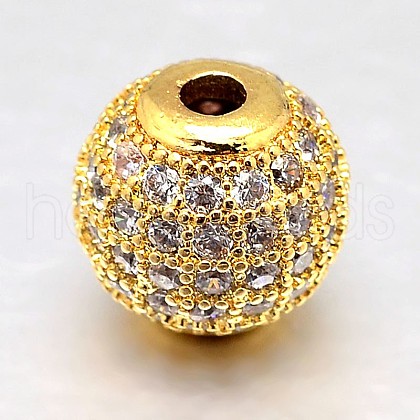 Round Brass Micro Pave Cubic Zirconia Beads ZIRC-N016-01G-6MM-1