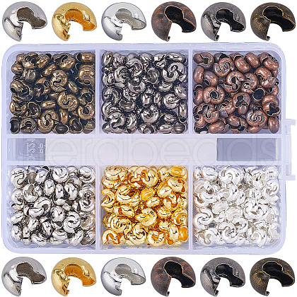 SOFPLATE 600Pcs 6 Colors Brass Crimp Beads Covers KK-SP0002-33-1