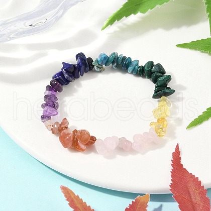Chakra Natural Mixed Gemstone Chips Stretch Bracelets for Women BJEW-JB11633-02-1