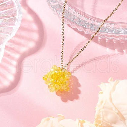 Handmade Glass Seed Beaded Star Pendant 304 Stainless Steel Cable Chain Necklaces for Women NJEW-MZ00118-03-1