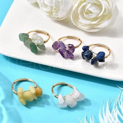 5Pcs Natural Gemstone Finger Rings RJEW-TA00202-1