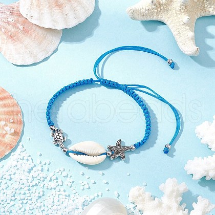 Natural Cowrie Shell Braided Bead Bracelets for Women BJEW-JB11765-06-1