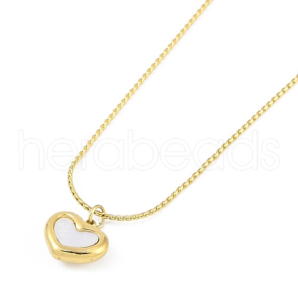 Ion Plating(IP) 304 Stainless Steel Pave Shell Heart Pendant Necklaces for Women NJEW-K276-32G-1