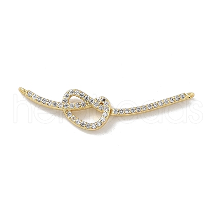 Rack Plating Brass Micro Pave Clear Cubic Zirconia Heart Connector Charms KK-G515-34G-1
