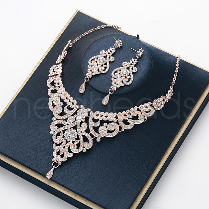 Zinc Alloy Rhinestone Dangle Earrings & Bib Necklaces Sets for Women FS-WGB2FE8-03-1